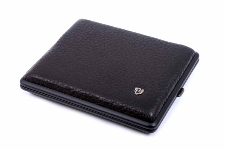 Портсигар Stoll на 26 сигарет, натуральная кожа, Черный олень