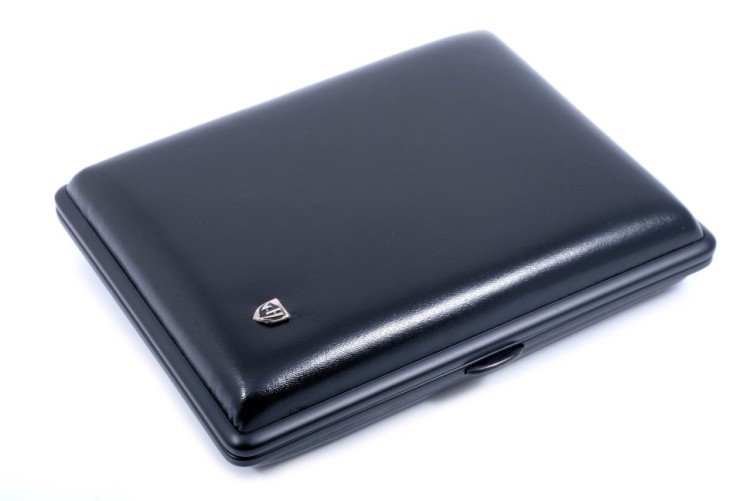 Портсигар Stoll на 12 сигарилл или сигар, натуральная кожа, Черный