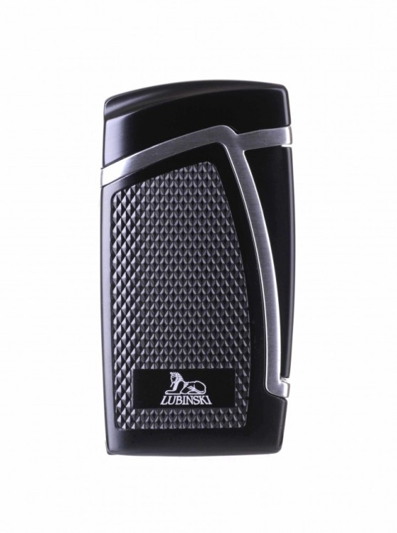 Зажигалка Lubinski "Дрэгон" турбо, двойное пламя, черно-серебристая