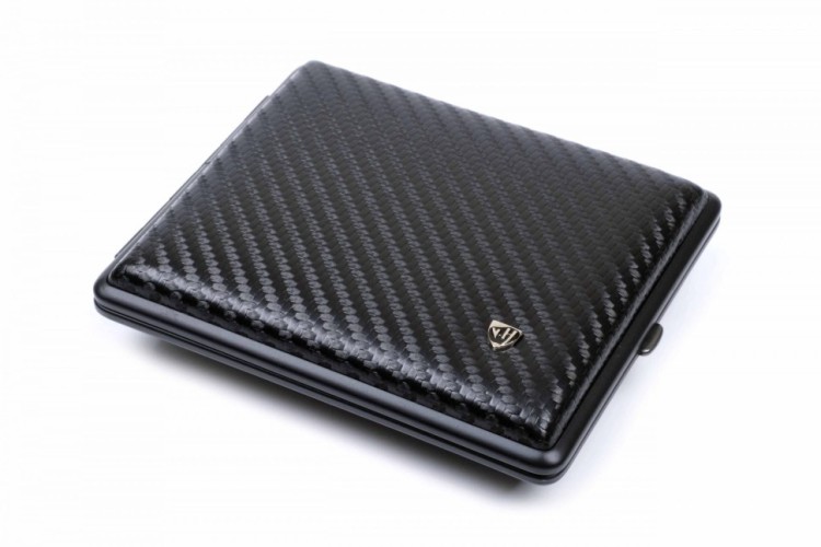 Портсигар Stoll на 26 сигарет, натуральная кожа, Карбон