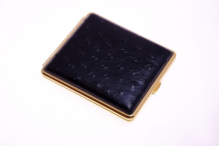 Портсигар Stoll на 18 сигарет, натуральная кожа, Черный страус